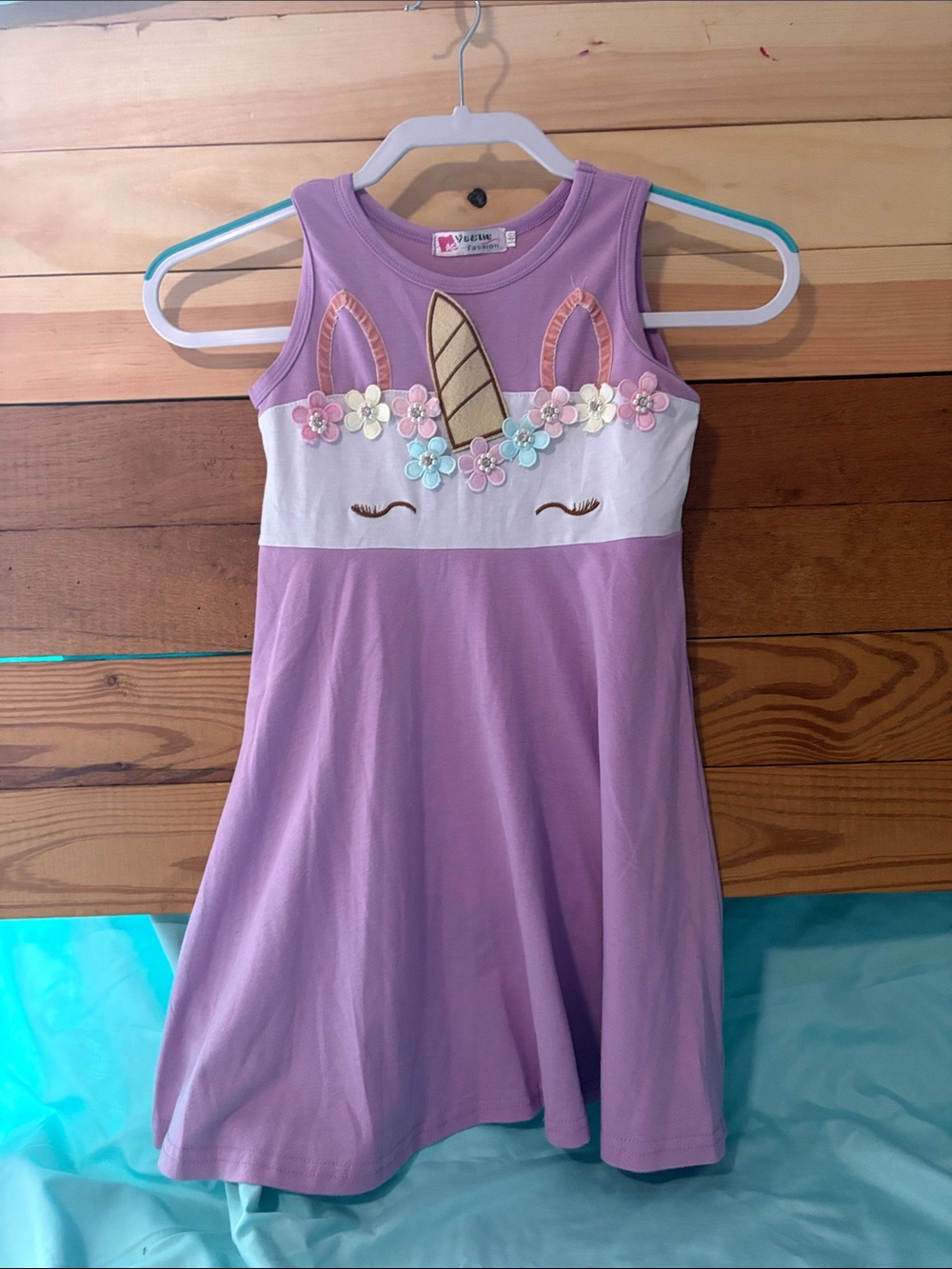 ETE Lavender Unicorn Floral Applique Dress